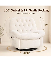 homfan 360 Degree Swivel Rocking Recliner Chair, Chenille Upholstered Lounge Chair with Retractable Footrest and Side Storage Pockets for Living Room