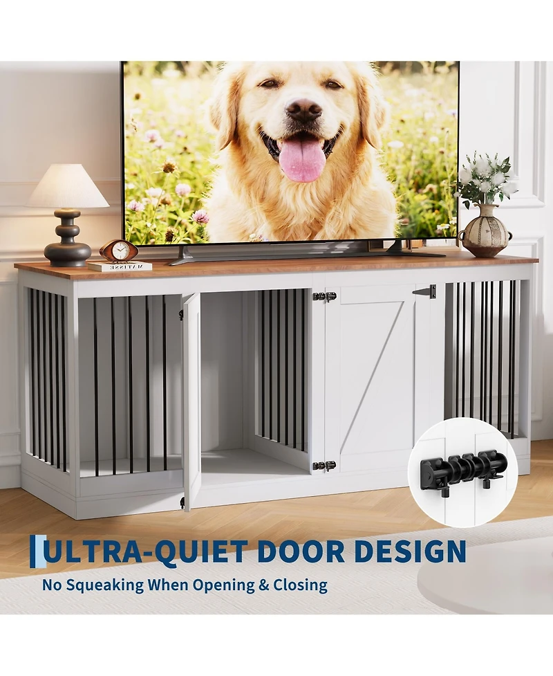 homfan 70.8" Dog Crate Furniture for Dogs, Farmhouse Dog Crate Tv Stand with Removable Divider, Heavy Duty Dog Kennel with Reinforced Steel Bars