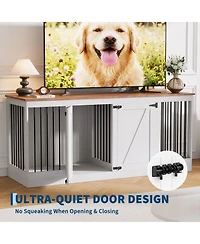homfan 70.8" Dog Crate Furniture for Dogs, Farmhouse Dog Crate Tv Stand with Removable Divider, Heavy Duty Dog Kennel with Reinforced Steel Bars