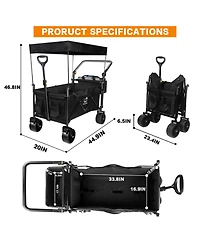 Mountaintop Collapsible Wagon 140L with Removable Canopy, All-Terrain Wheels and Brake, Foldable Cart with Cooler Bag, Suitable for Camping.