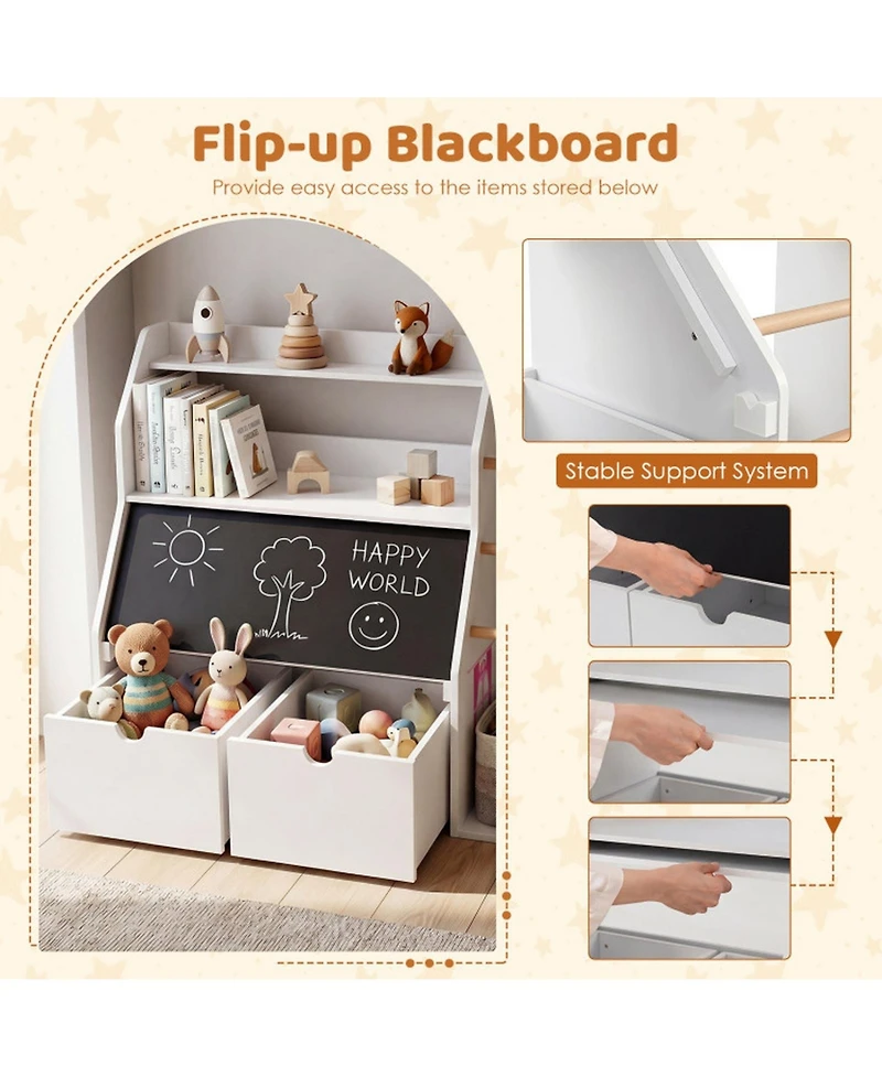 Sugift Kids Toy Storage Organizer with Flip-Up Blackboard and 2 Rolling Drawers