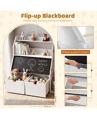 Sugift Kids Toy Storage Organizer with Flip-Up Blackboard and 2 Rolling Drawers
