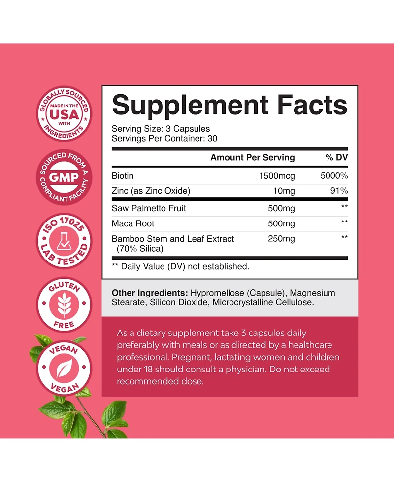 Nature's Craft Saw Palmetto 500milligram Capsules for Women with Maca Root and Biotin