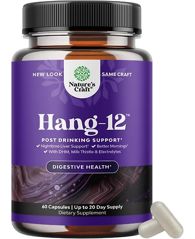 Nature's Craft Hang-12 Capsules, Pre and Post Drinking Recovery Liver Support Supplement, Nature's Craft, 60 Count
