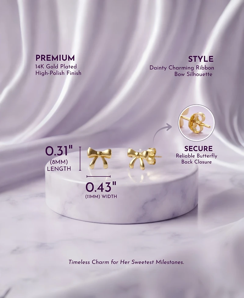 GiGiGirl 14k Gold Plated Wrapped in Ribbons Tiny Stud Earrings for Baby/Toddler