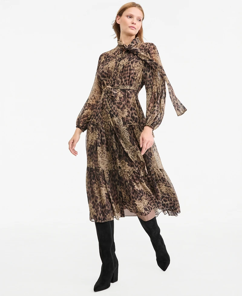 Kobi Halperin Women's Ariana Long-Sleeve Tiered Midi Chiffon Dress
