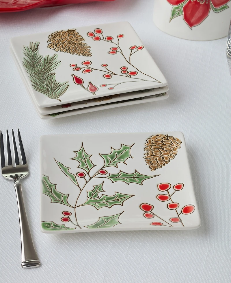 Certified International Festive Blooms Canape Plates, Set of 4