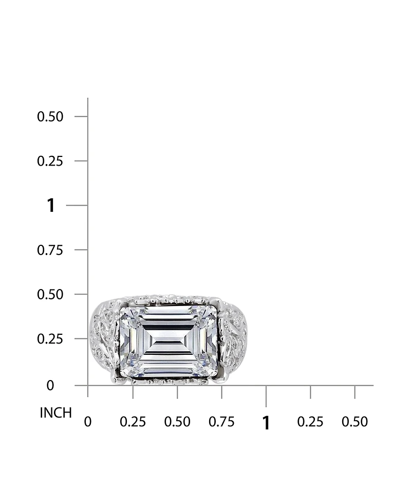 Macy's Emerald Cut Cubic Zirconia Fine Silver-Plated Over Brass Leaf Design Statement Ring