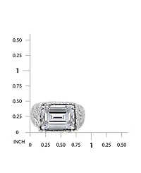Macy's Emerald Cut Cubic Zirconia Fine Silver-Plated Over Brass Leaf Design Statement Ring