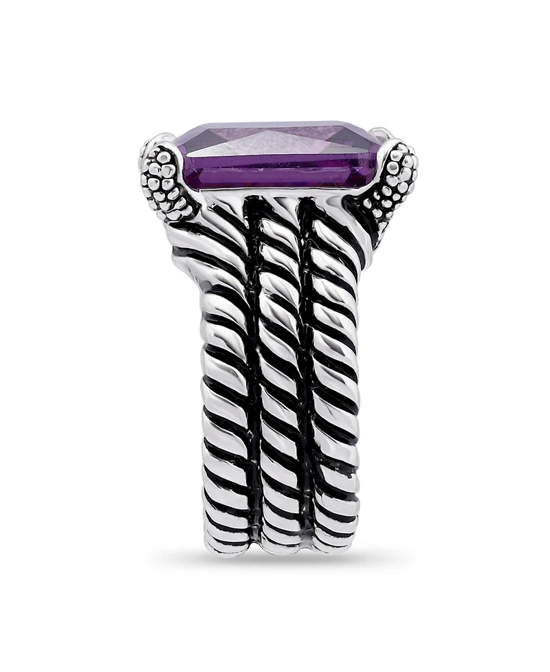 Macy's 18.0 Cttw 12x15mm Pink Emerald Cut Cubic Zirconia Center Stone On Triple 3mm Lt Oxidized Twist Rope Band Statement Ring