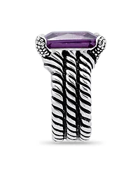 Macy's 18.0 Cttw 12x15mm Pink Emerald Cut Cubic Zirconia Center Stone On Triple 3mm Lt Oxidized Twist Rope Band Statement Ring