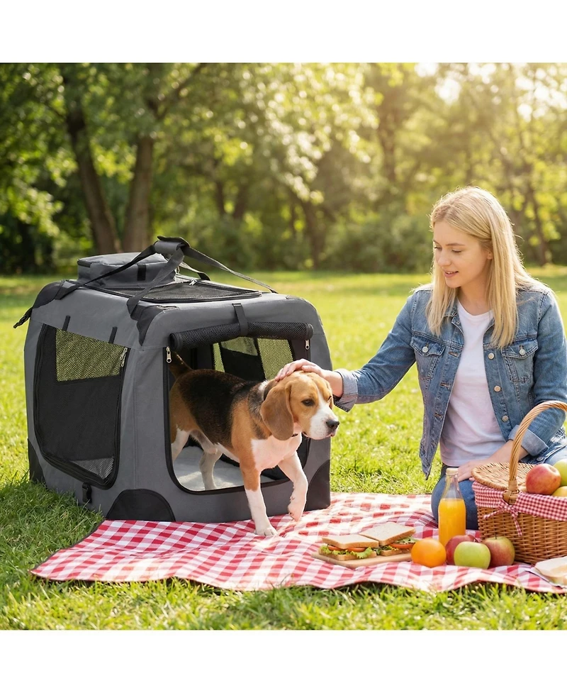 Ruie Collapsible Soft Sided Dog Crate 28 in 3 Door Folding Travel Pet Kennel