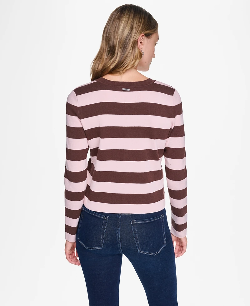 Dkny Jeans Women's Striped Cropped Cardigan Sweater