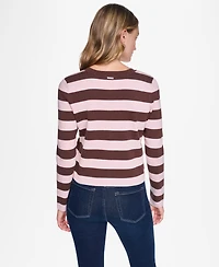 Dkny Jeans Women's Striped Cropped Cardigan Sweater