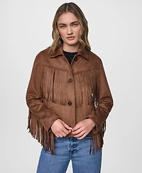 Dkny Jeans Women's Fringe Detail Collared Button-Front Jacket