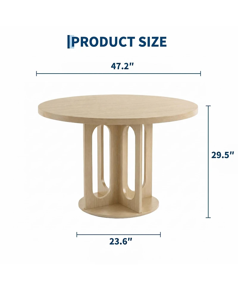 Gaomon 47" Wood Color Round Dining Table for 4-6, Cross Pedestal Base Kitchen Breakfast Table