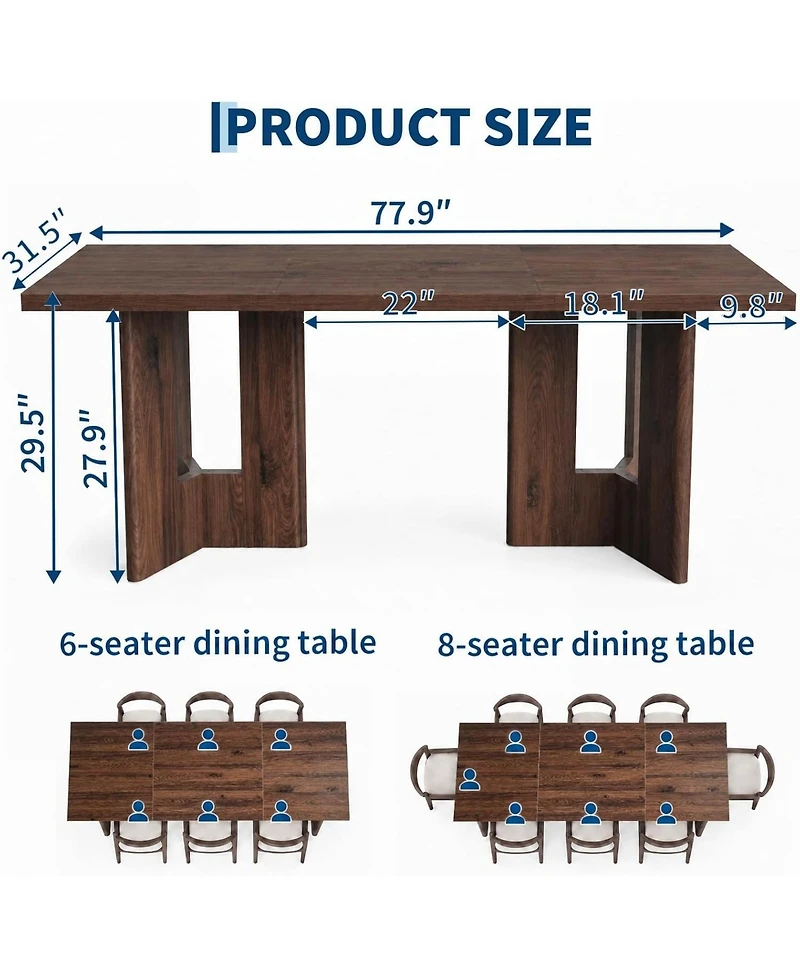 Gaomon 77" Rectangular Dining Table with Slab Panel Base, Seats 4-6, Vintage Walnut Finish