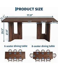 Gaomon 77" Rectangular Dining Table with Slab Panel Base, Seats 4-6, Vintage Walnut Finish