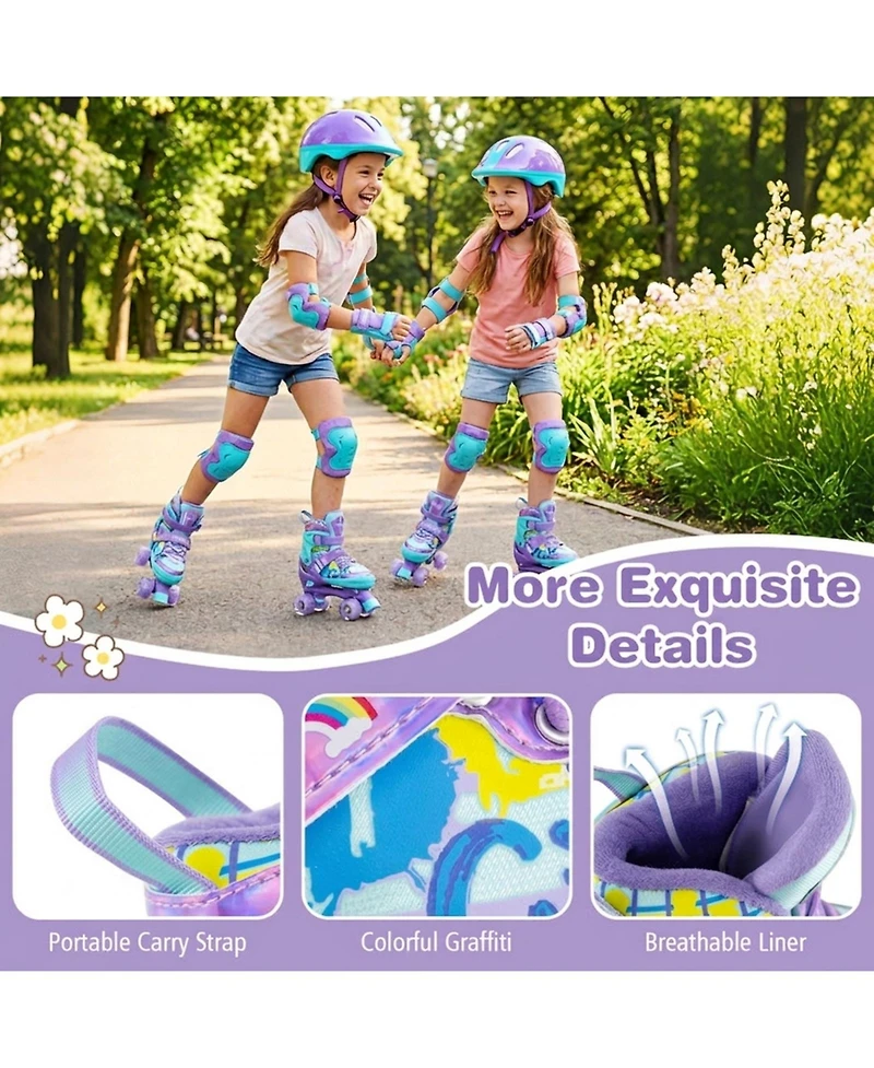 Hongge 4-Size Adjustable Light-Up Wheels Kids Roller Skates, Ages 7+