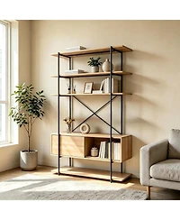 gaomon 5-Tier Industrial Bookshelf with Cabinet