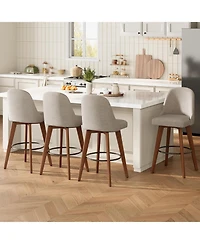 Gaomon Set of 4 360degree(s) Swivel Counter Stools, Sand Linen Upholstered Bar Chairs with Wood Legs, 26" Seat