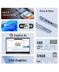 Hp Essential Hd Laptop, Intel N-Series N150, Intel Graphics, 4GB Ram, 128GB eMMC, Wi-Fi 6, Windows 11 Home