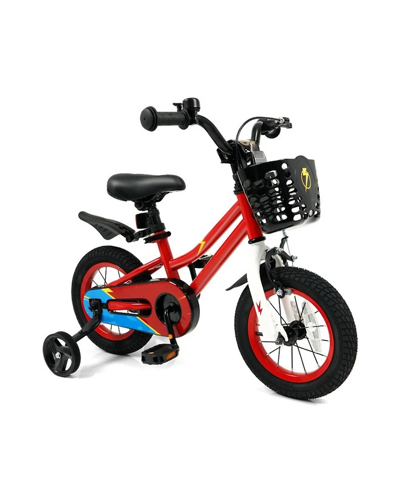 Hongge 12-Inch Kids Bike with Training Wheels, Adjustable Seat and Handlebar, Dual Brake System, 100 lbs Capacity, Ages 3–4