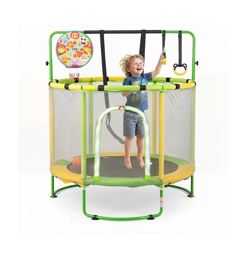 Hongge 55-Inch Kids Trampoline with Adjustable Gymnastics Bar and Hoop