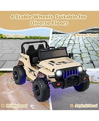 Hongge 12V Kids Ride-On Jeep Car with Parental Remote Control and Led Lights, 44"L x 30"W x 26.5"H, 77 lbs, Ages 3+