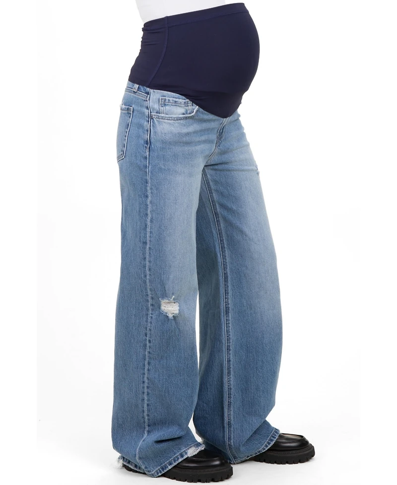 Pinkblush Maternity Wide-Leg High-Rise Distressed Denim Jeans