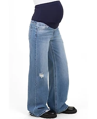 Pinkblush Maternity Wide-Leg High-Rise Distressed Denim Jeans