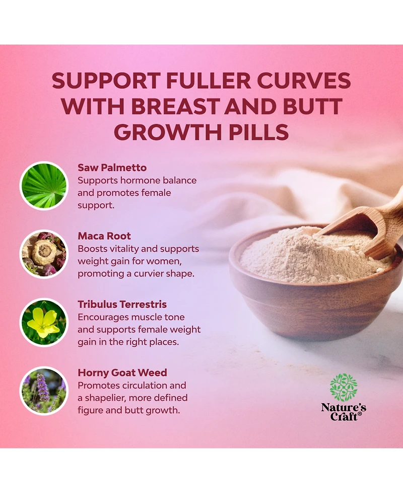 Nature's Craft G-Curve Botanical Support Capsules - Epimedium Extract, Muira Puama & Maca Root - Advanced Herbal Formula for Women - Easy to Swallow