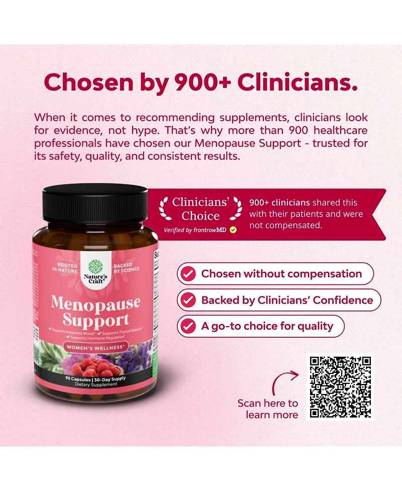 Nature's Craft Menopause Support Capsules, Hormone Balance for Women for Night Sweats Mood, Nature's Craft, 90ct