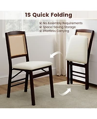Sugift Folding Rubber Wood Dining Chairs Set of 4 with Rattan Backrest