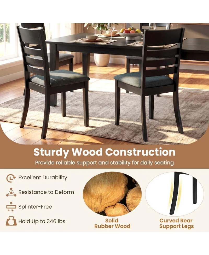 Sugift Wooden Upholstered Kitchen Chairs Set of 4 with Curved Slat