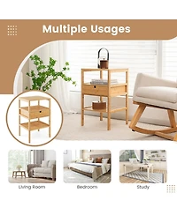Sugift Bamboo Nightstand with Slatted Open Shelves and Storage Drawer