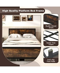 Sugift Metal Platform Bed Frame with Wood Grain Headboard and Footboard