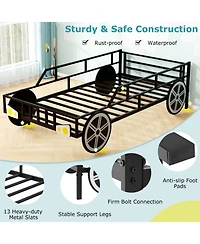 Sugift Kids Car-Shaped Metal Bed Frame with Safety Guardrails