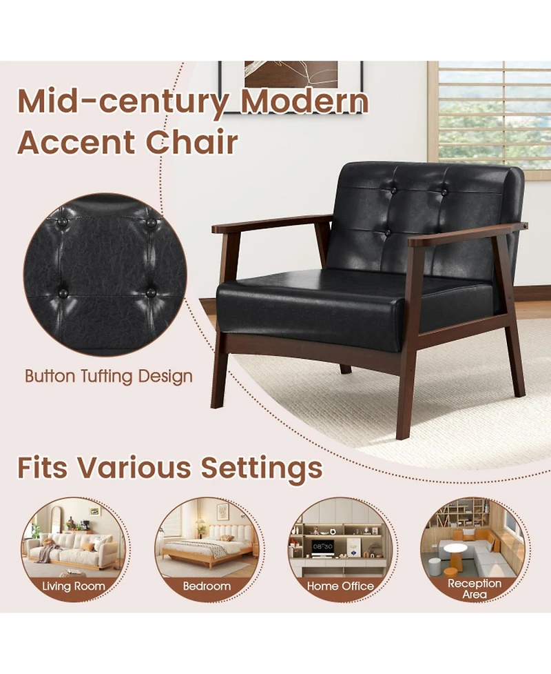 Sugift Oversized Accent Chair with Rubber Wood Frame and Button-Tufted Backrest