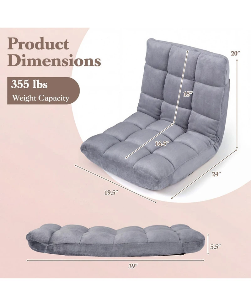Sugift Foldable 14-Position Floor Chair with High-Density Sponge and Flannel Cover