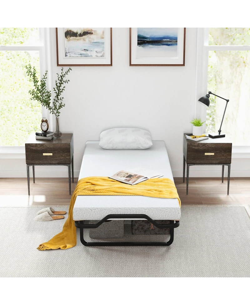Sugift Folding Rollaway Guest Bed with 4-Inch Memory Foam Mattress and Locking Wheels
