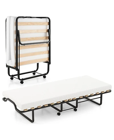 Sugift Folding Rollaway Guest Bed with 4-Inch Memory Foam Mattress and Locking Wheels