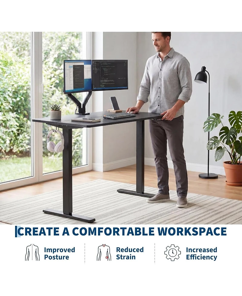 homfan 47"x24" Black Electric Sit-Stand Desk, 2-Fold Top, Height Adjustable, 176 lbs