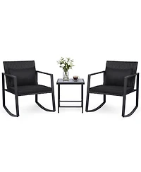 Sugift 3-Piece Outdoor Rocking Bistro Set with Cushions and Tempered Glass Table