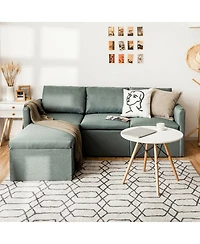 Sugift Convertible L-Shaped Sectional Sofa with Reversible Chaise and Ottoman