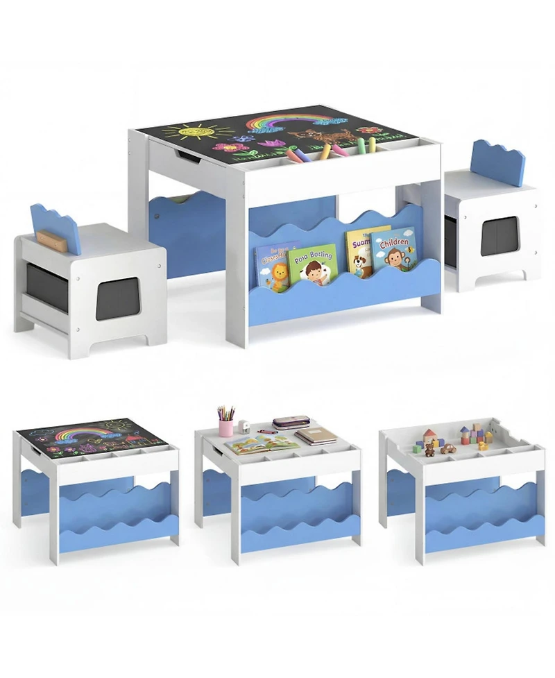 Sugift Multi-Purpose Kids Activity Table and 2-Chair Set with Double-Sided Tabletop