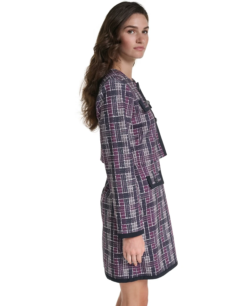 Karl Lagerfeld Paris Women's Plaid Cropped Ponte Jacket