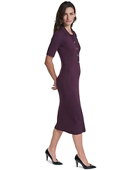 Karl Lagerfeld Paris Women's Tiered Ribbed-Knit Collared Midi Sweater Dress