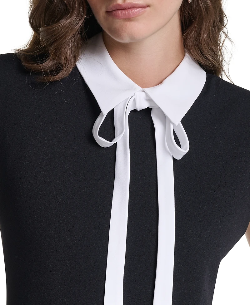 Karl Lagerfeld Paris Women's Scuba Crepe A-Line Pleated Collared Dress