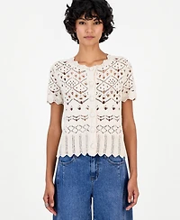 And Now This Petite Pointelle Short-Sleeve Scalloped-Trim Cardigan, Macy's Exclusive